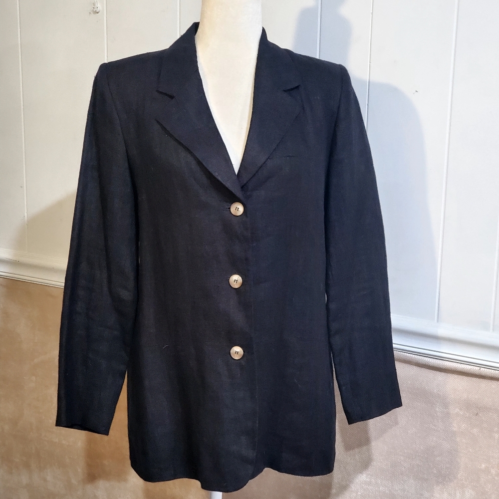 Linen Women's size 6 Harve Benard 1990s Black Blazer 38" chest